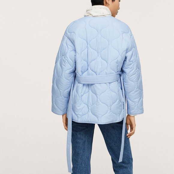 NWOT Mango Belt Quilted Coat in Sky Blue -- Size XS - Picture 4 of 8